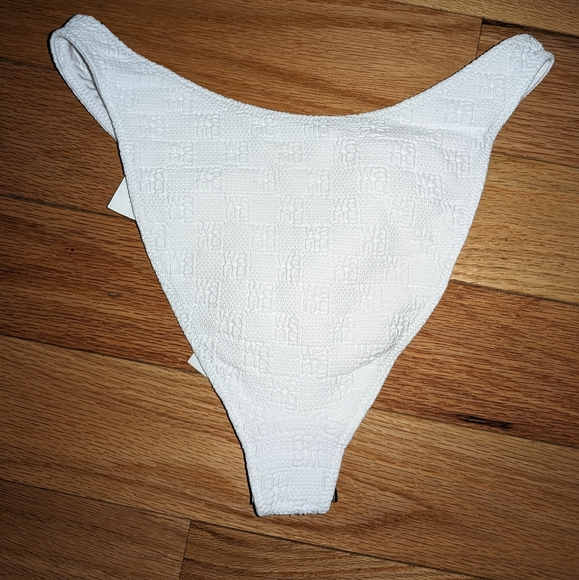 NWT ALEXANDER WANG HIGH CUT TEXTURED "WANG" BIKINI BOTTOM IN WHITE - Picture 5 of 7